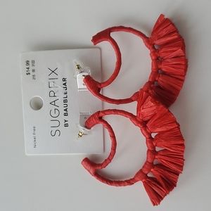 BaubleBar Red Tassel Hoop Earrings